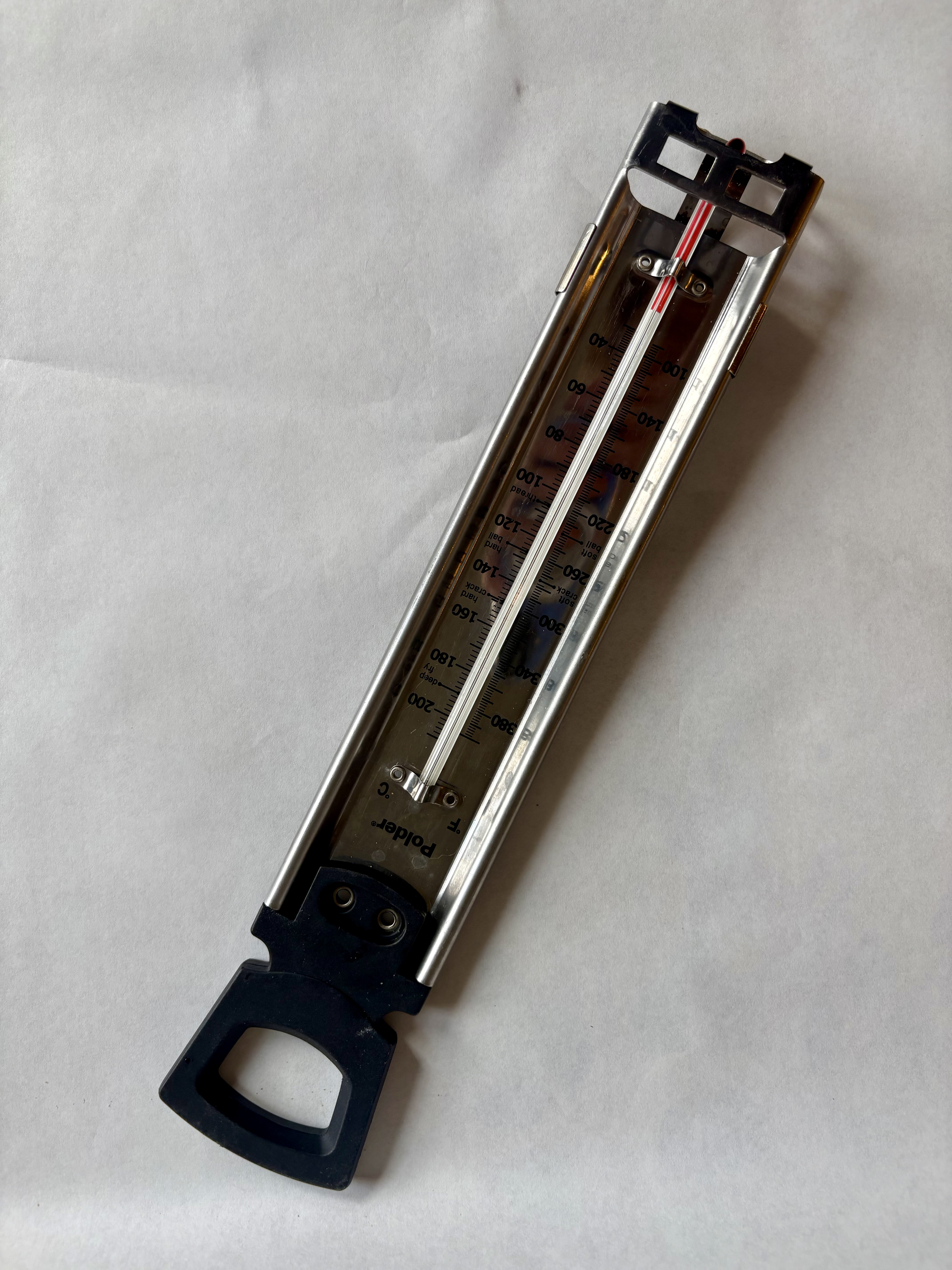 Polder Candy Thermometer, Stainless Steel Cooking Thermometer with Pot Clip, for Jam, Syrup, Jelly, Yogurt, and Deep Fry, 12"