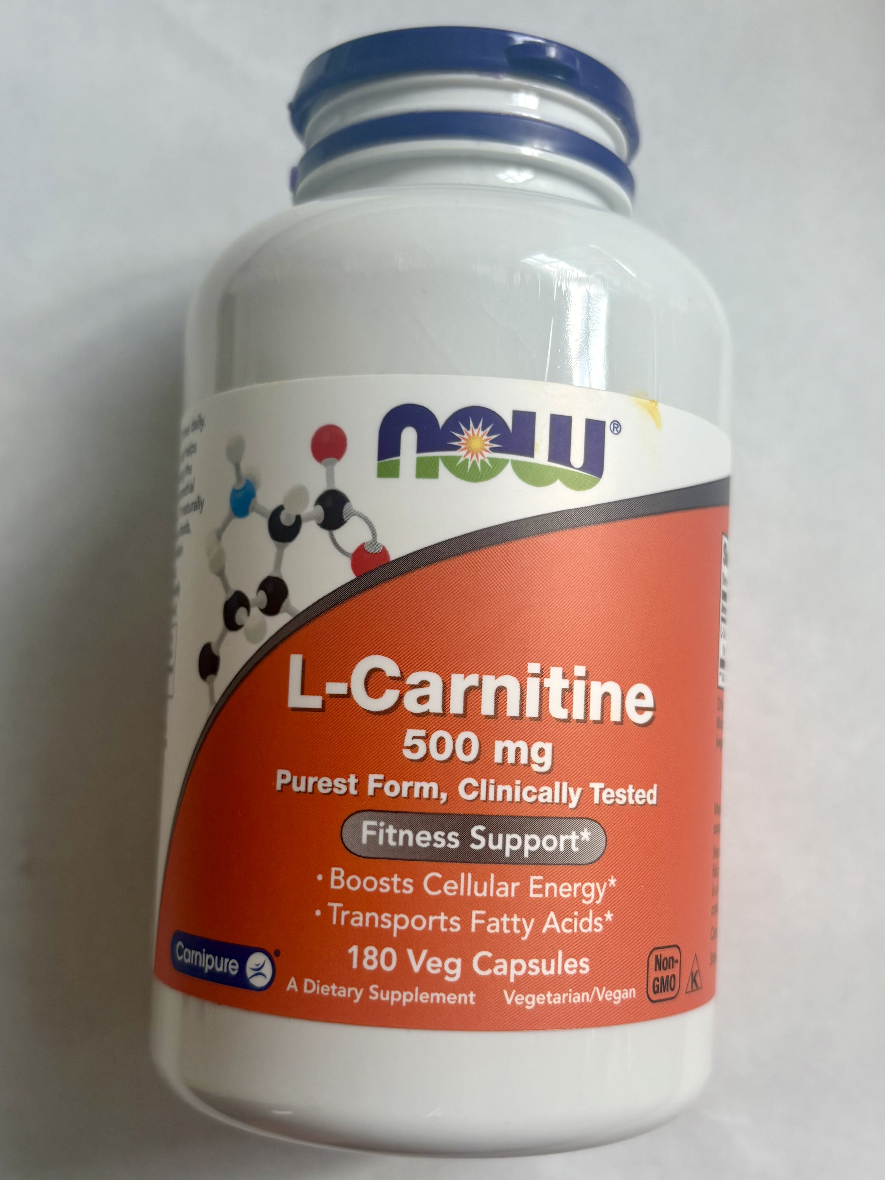 NOW Foods L-Carnitine 500 mg, 240 Veg Caps - Fitness Support* - Purest Form - Non-GMO - Vegan/Vegetarian - 500mg Capsules - Amino Acid Health Supplement