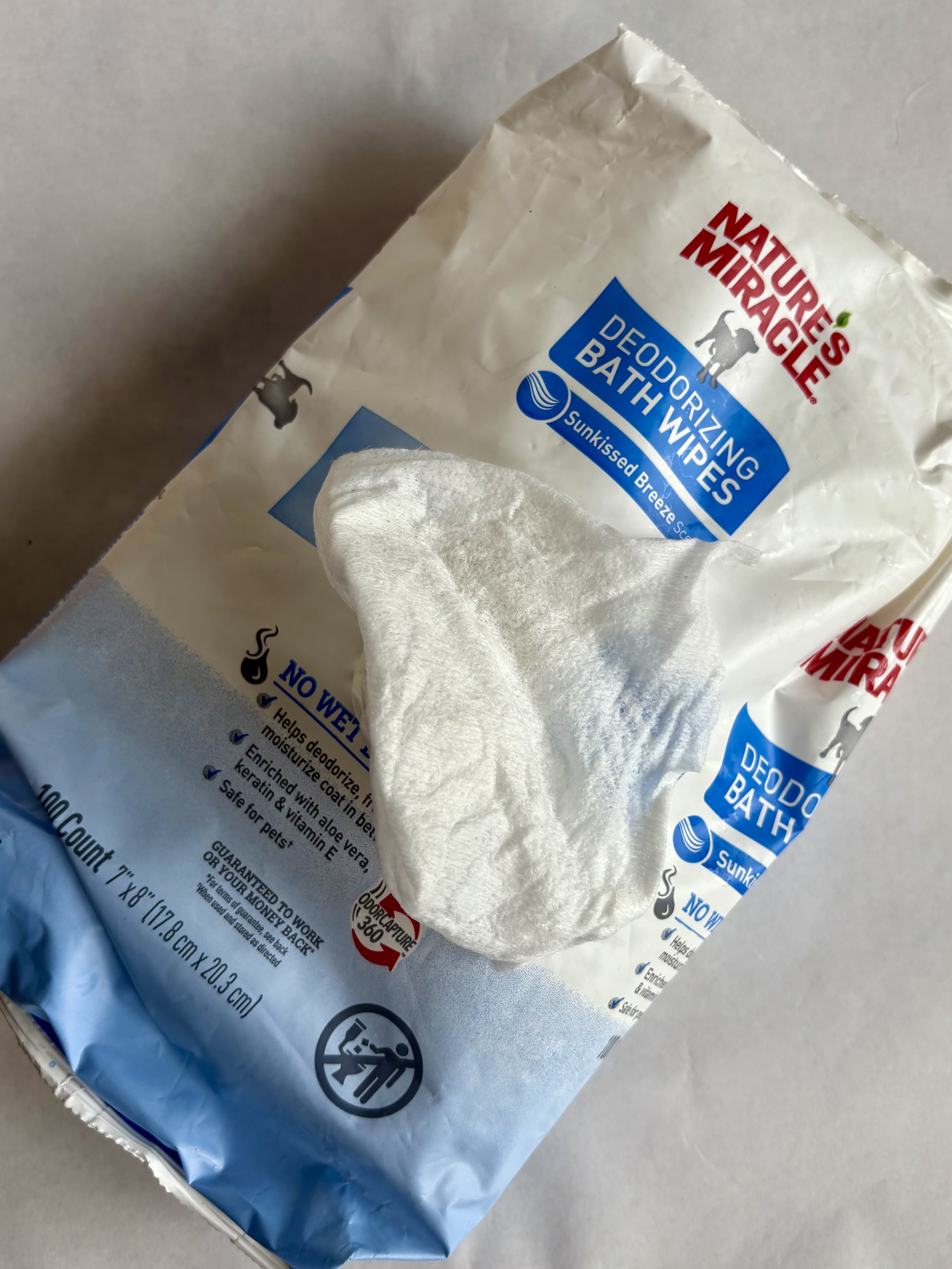 Nature's Miracle Deodorizing Bath Wipes Sunkissed Breeze Scent, 100 ct